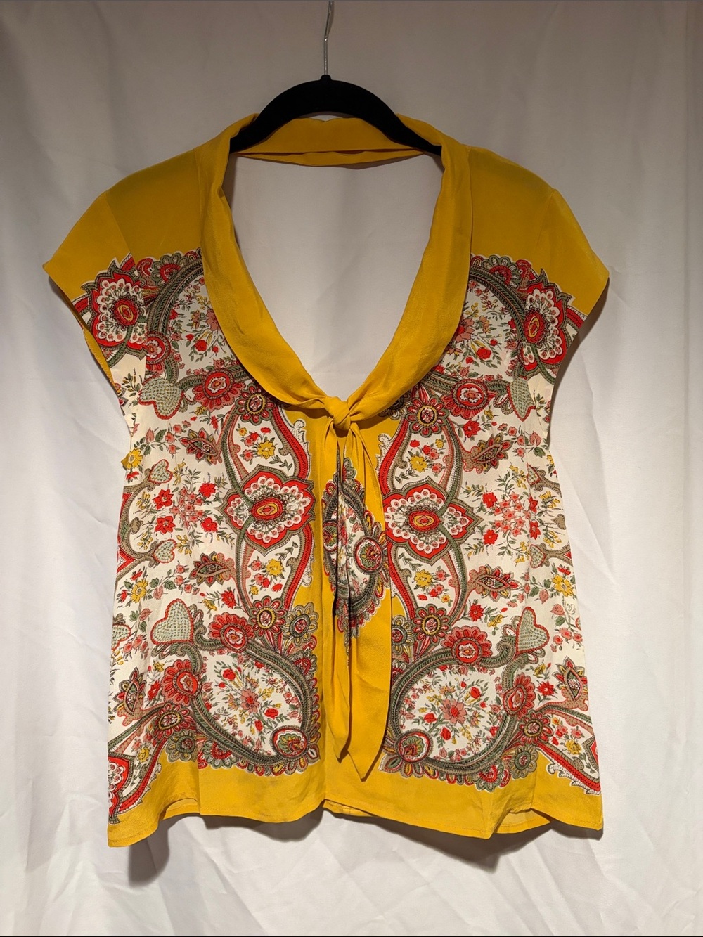 Maeve Yellow Floral Paisley Tie-Front Blouse